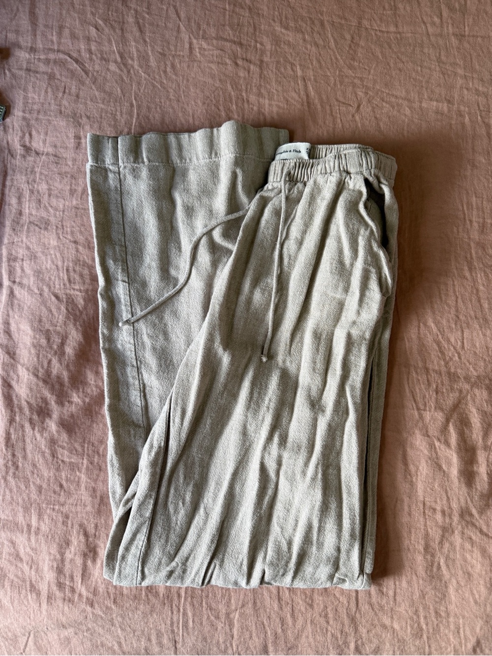 Beige Drawstring linen Pants